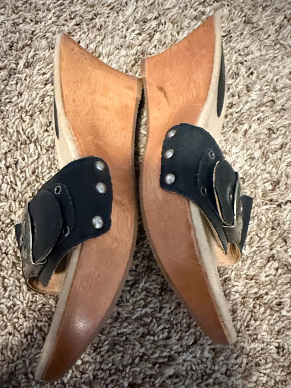 Black Leather Wedge Slide Sandals with Silver Accent DR SCHOLLS